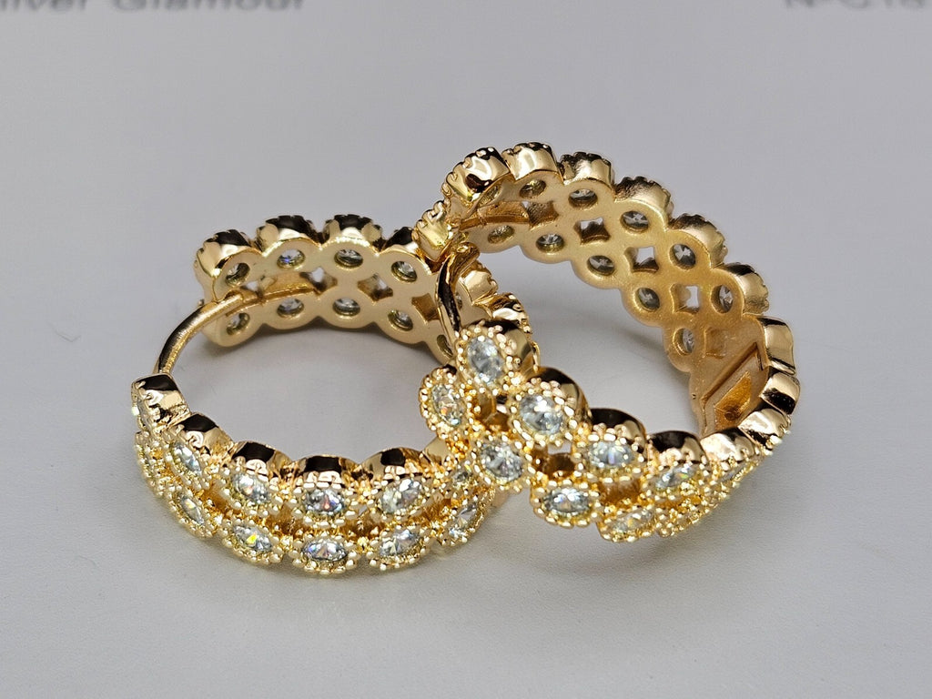 18K Gold Hoop Design Earrings Cubic Zirconia for Women0
