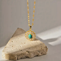 18K Gold Plated Oval Turquoise Pendant Necklace with Dazzling Cubic Zirconia0