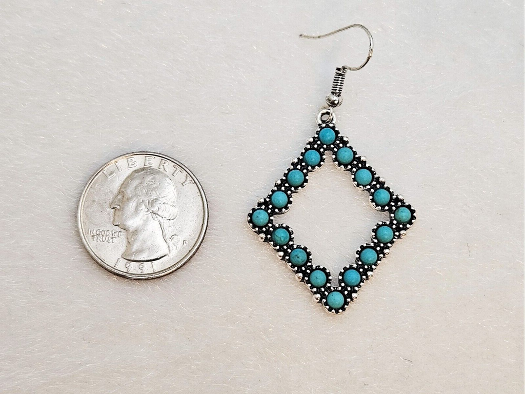 Silver Plated Drop Turquoise Earrings Statement Bohemian Jewelry for Women1