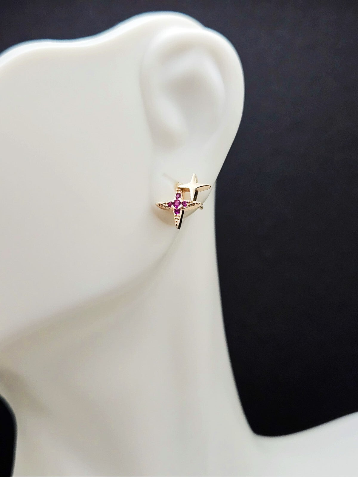 18K Gold Plated Star Stud Earrings, Double Star Earrings, Amethyst Stud Earrings3