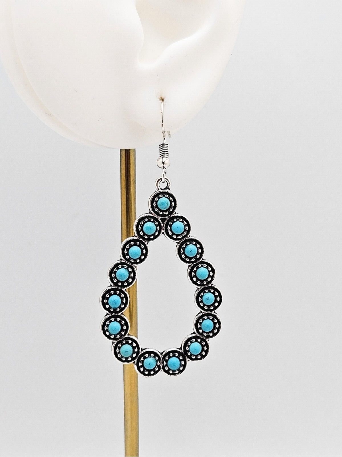 Silver Plated Turquoise Open Waterdrop Dangle hoop Earrings, Jewelry for Women4