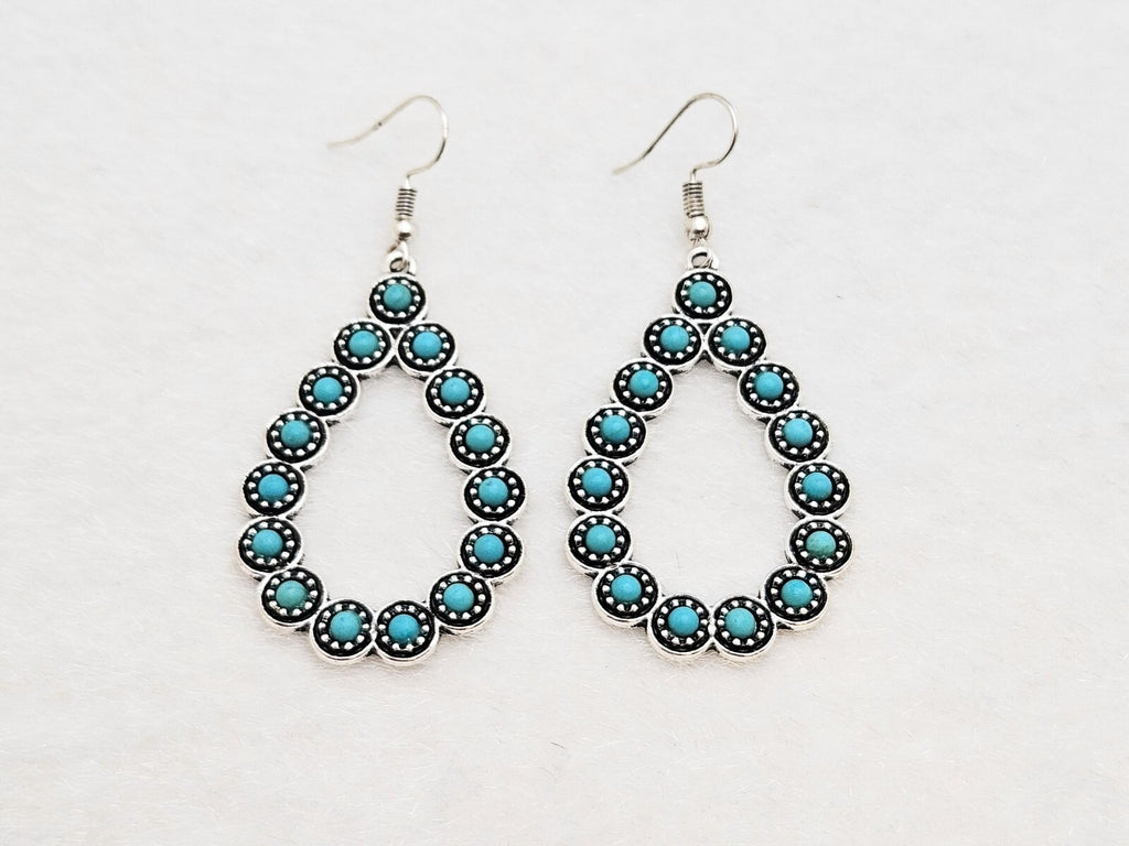 Silver Plated Turquoise Open Waterdrop Dangle hoop Earrings, Jewelry for Women2
