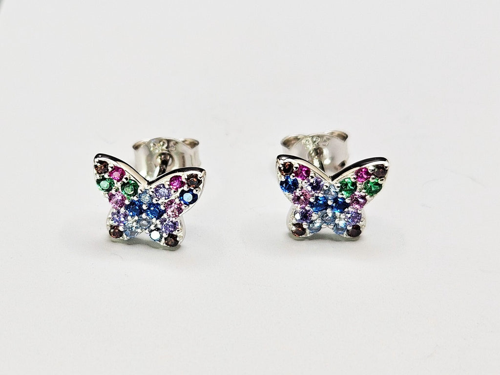 925 Sterling Silver Colorful Cubic Zirconia Butterfly Stud Earrings 0
