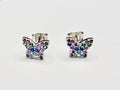 925 Sterling Silver Colorful Cubic Zirconia Butterfly Stud Earrings 0
