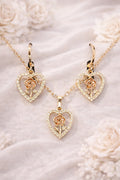 18K Gold Plated Heart Jewelry Set Yellow CZ Rose Necklace Earrings0