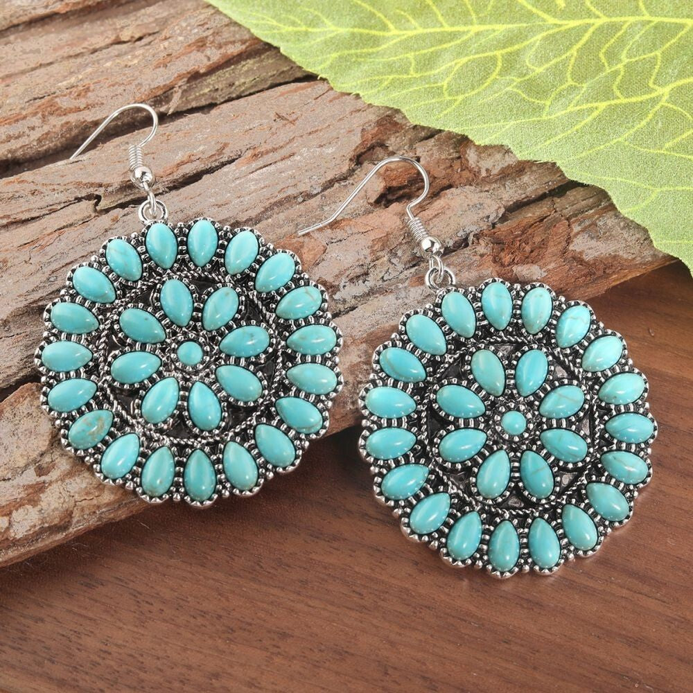 Silver Plated Turquoise Teardrop Earrings, Unique Bohemian Jewelry for Women6