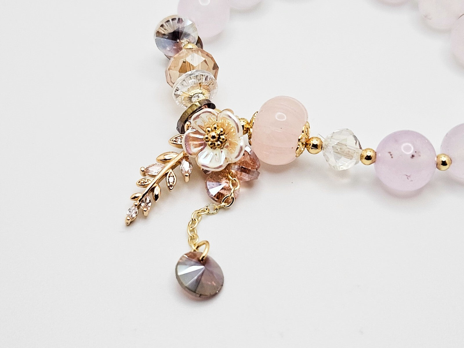 Color Stone Flower Leaf Pendant Crystal Bracelet, Cute Beads for Women & Girls2