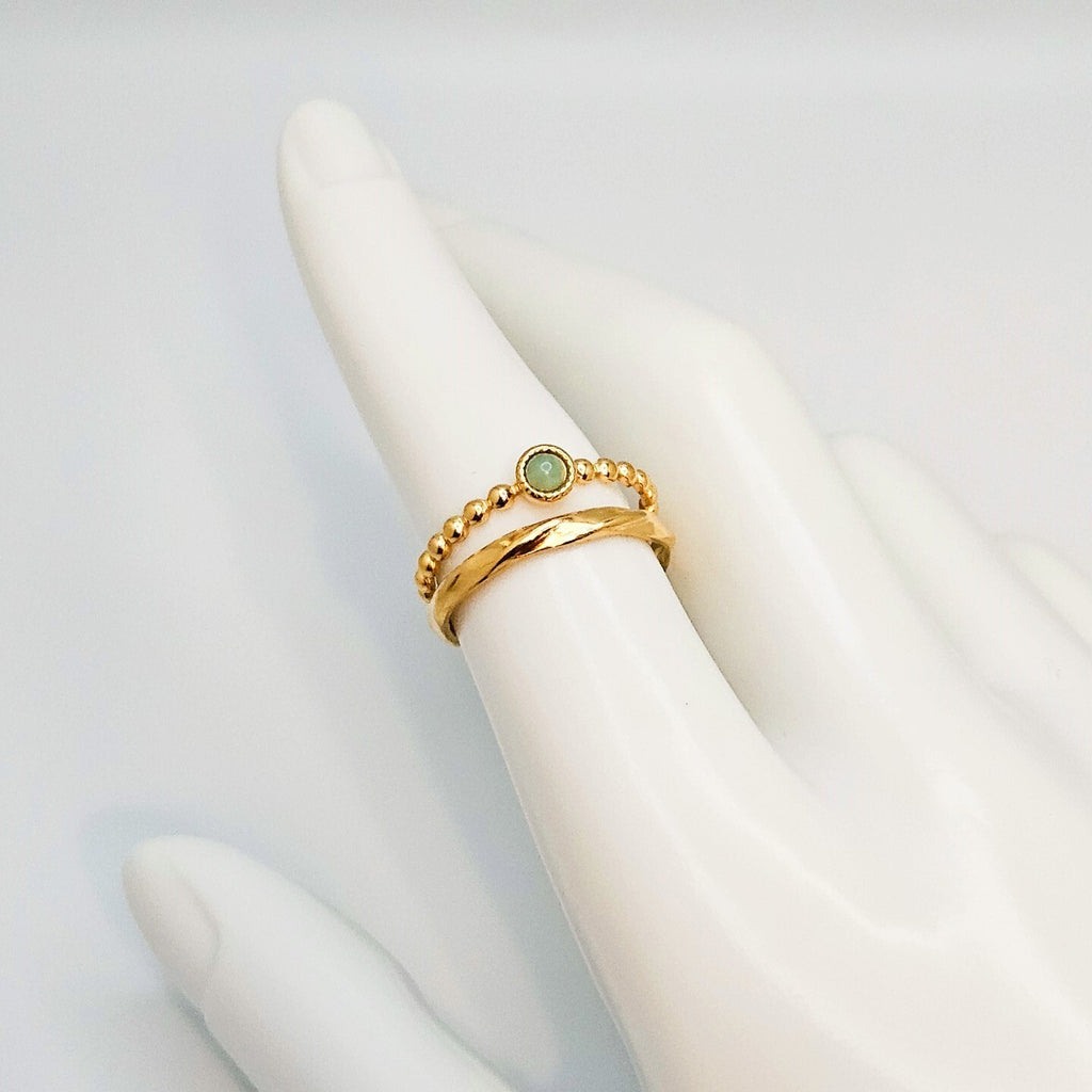 18K Gold Plated Adjustable Open Double Layer Amazonite Ring for Women6