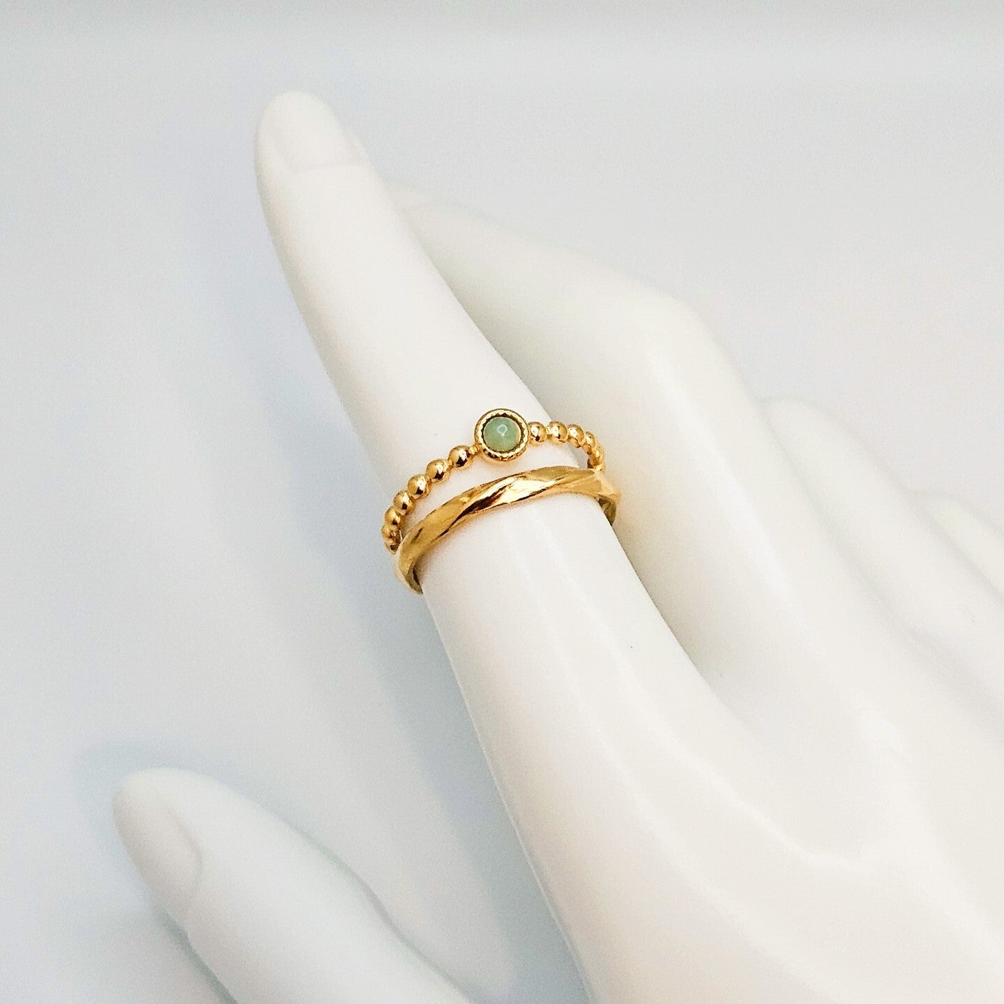 18K Gold Plated Adjustable Open Double Layer Amazonite Ring for Women6