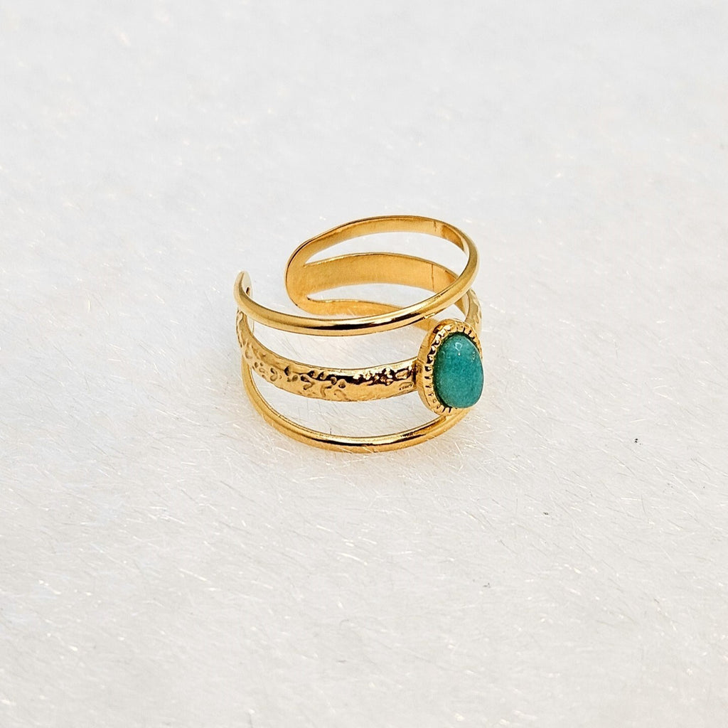 18K Gold Plated Amazonite Adjustable Ring, Three Layer Stainless Steel Jewelry2