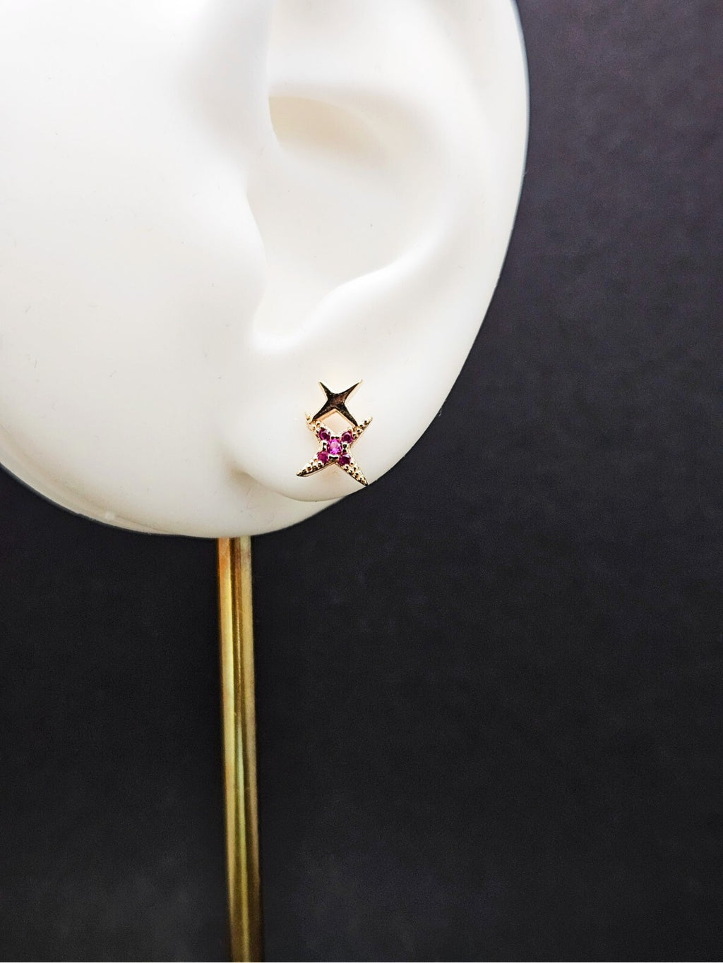 18K Gold Plated Star Stud Earrings, Double Star Earrings, Amethyst Stud Earrings4