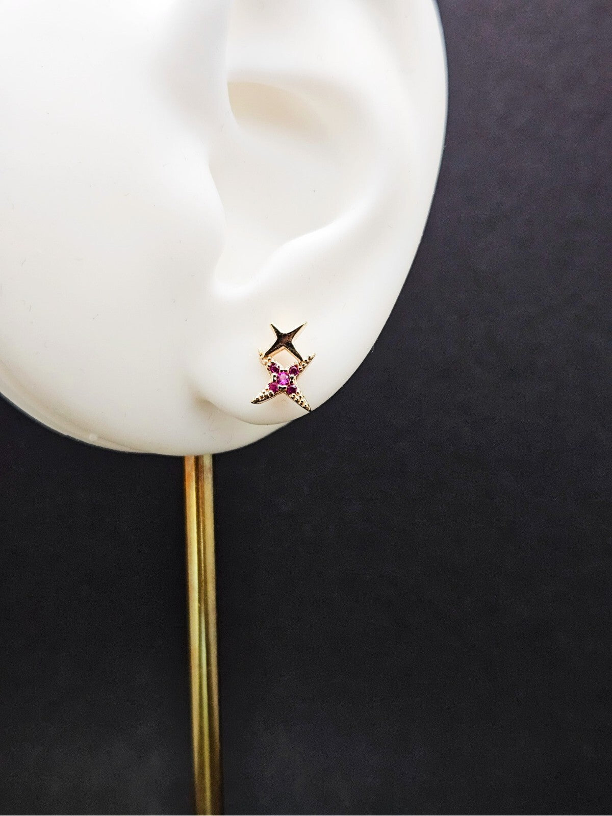18K Gold Plated Star Stud Earrings, Double Star Earrings, Amethyst Stud Earrings4