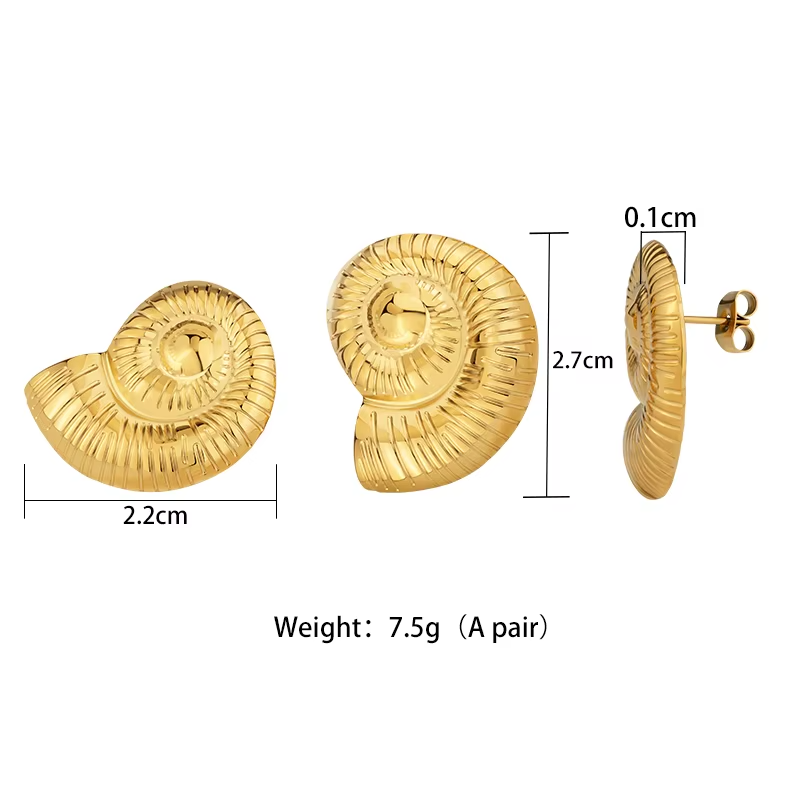 18K Gold Plated Spiral Design Conch Stud Earrings – Textured Stainless Steel5
