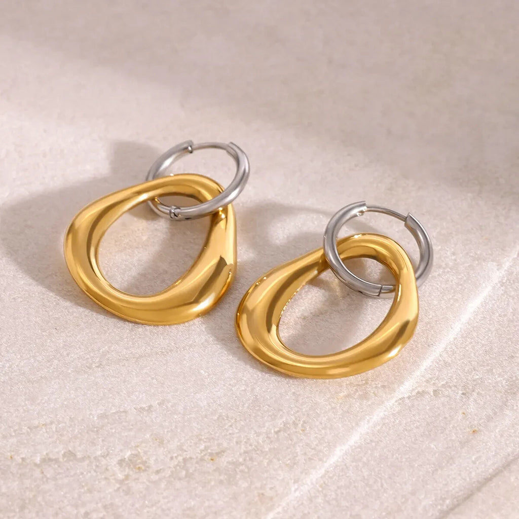 18k Gold Plated Stainless Steel Two-Tone Polished Detachable Drop Hoop Earring3