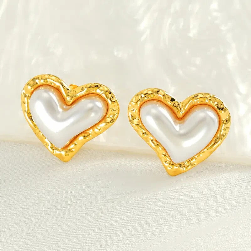 18K Gold Plated Stainless Steel Heart Stud Earrings with Artificial Pearl6