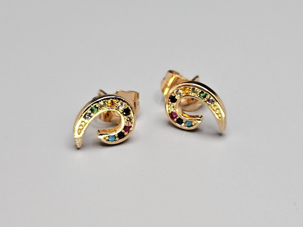 18k Gold Plated Brass Cubic Zirconia Multi-Color Modern Design Stud Earrings0