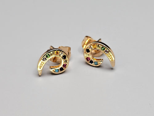 18k Gold Plated Brass Cubic Zirconia Multi-Color Modern Design Stud Earrings0