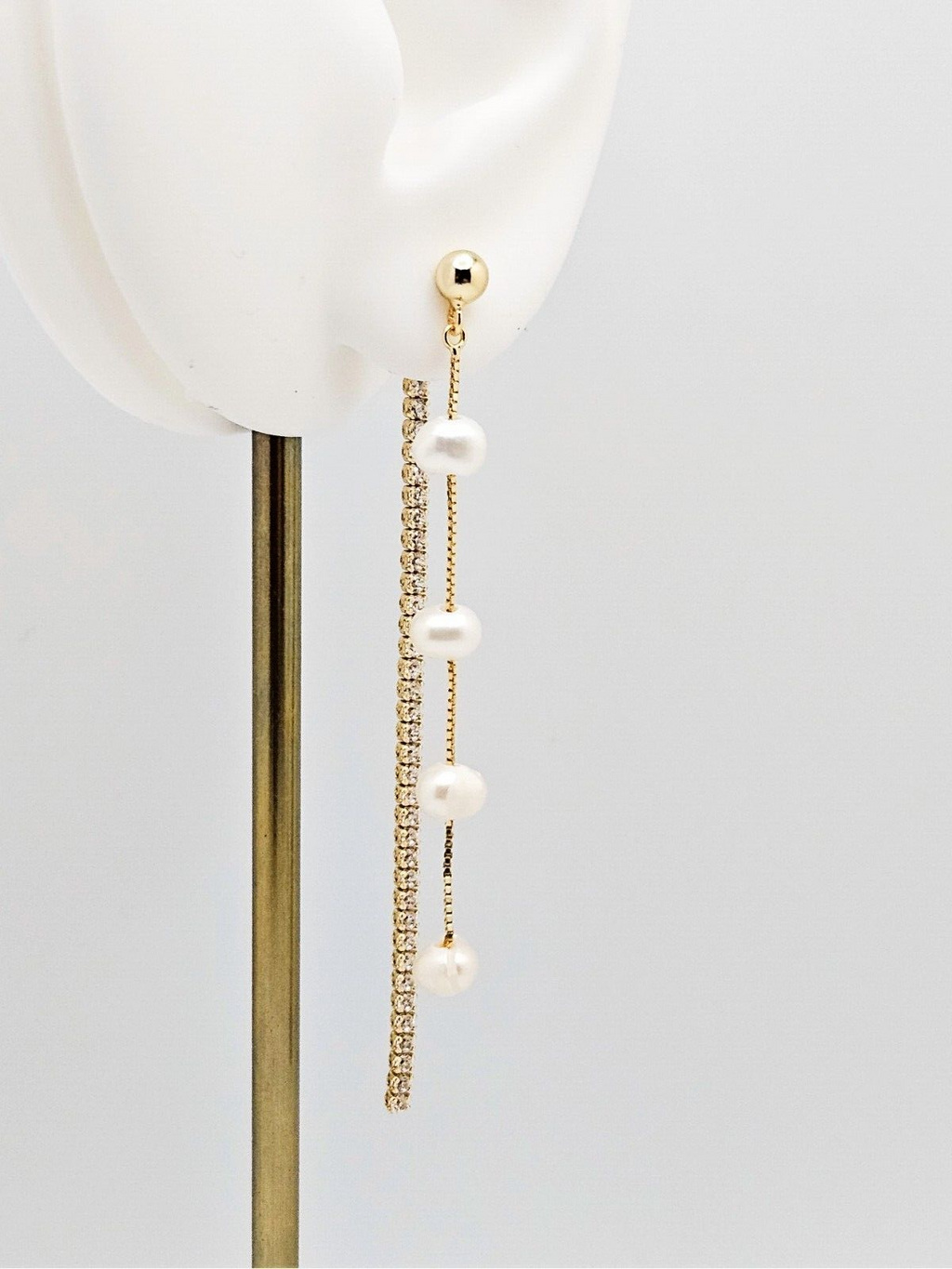 14K Gold Plated Cubic Zirconia, Baroque Freshwater Pearls Stud Drop Earrings3
