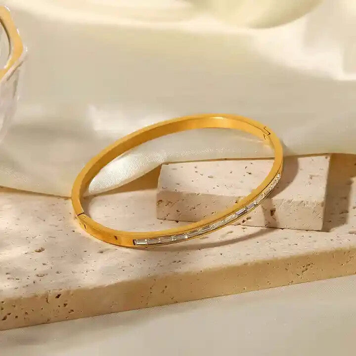 18K Gold Plated Bangle with Cubic Zirconia, Stainless Steel Bracelet for Women2