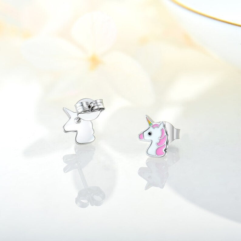 925 Sterling Silver Cute Enamel Unicorn Stud Earrings4