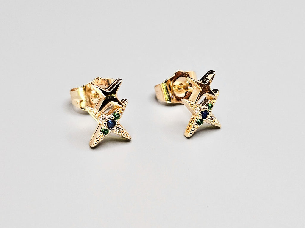 18K Gold Plated Star Stud Earrings, Double Star Stud, Multi-color  Stud Earrings0