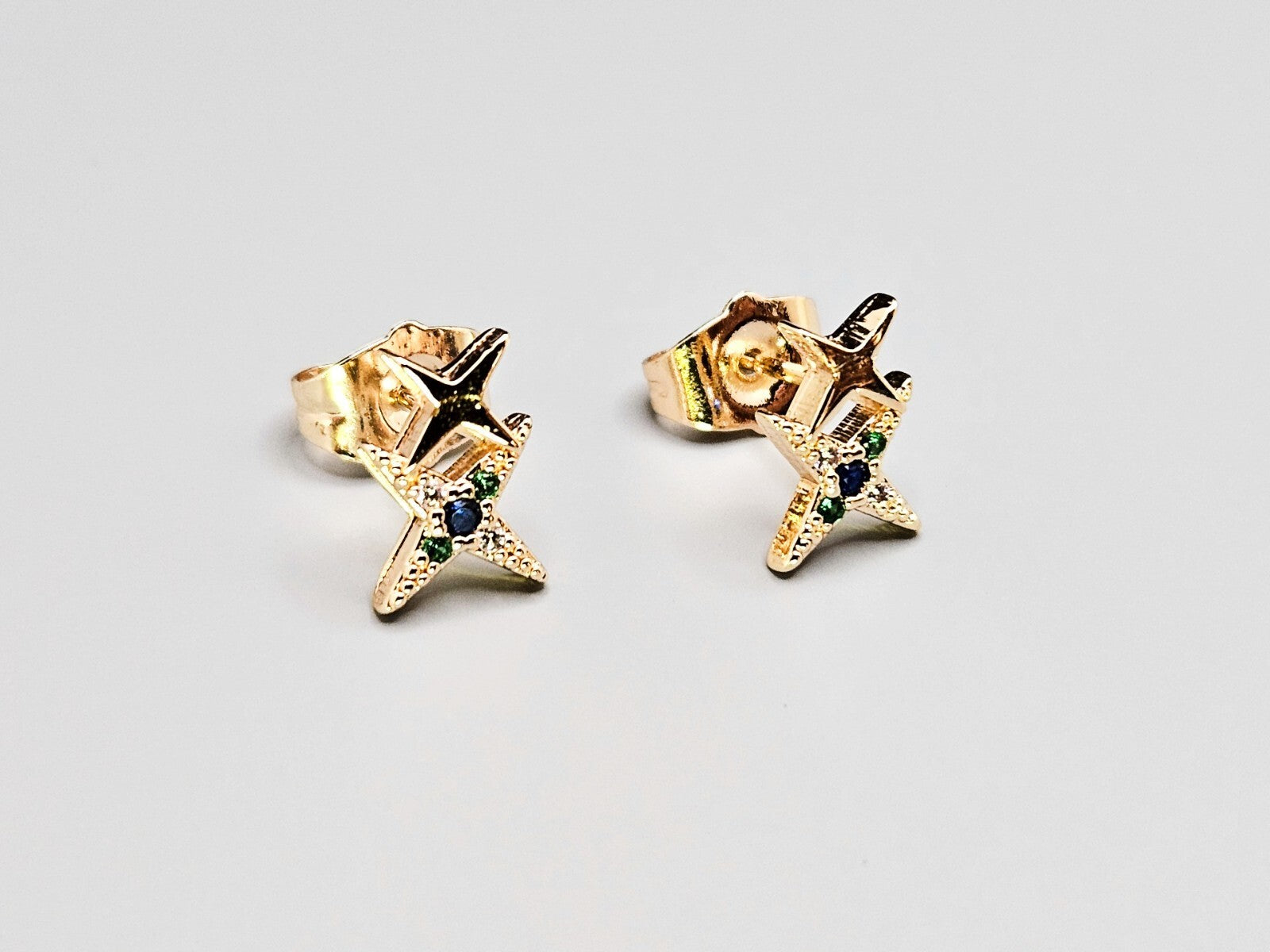 18K Gold Plated Star Stud Earrings, Double Star Stud, Multi-color  Stud Earrings0