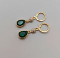 Huggie Drop Earrings 18K Gold with Green Cubic Zirconia0
