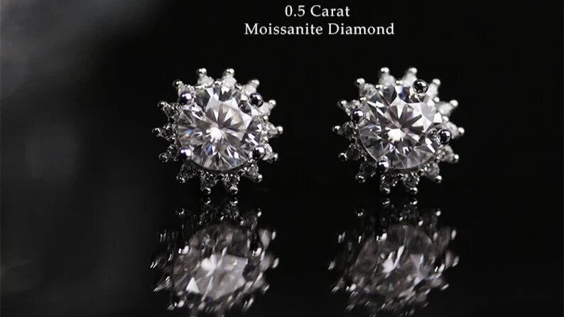 18k Gold Plated Moissanite Flower Stud Earrings for women2