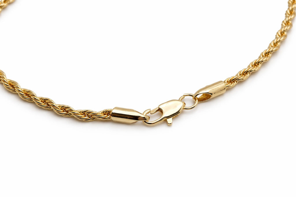 Men’s 18K Gold Plated Rope Chain Necklace Brass 3mm x 50cm (20in)3