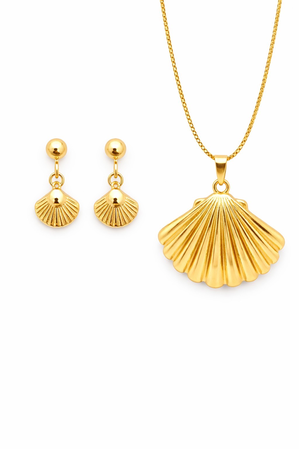 18K Gold Plated Shell Earrings & Chunky Necklace Coastal Beach Jewelry Set 0