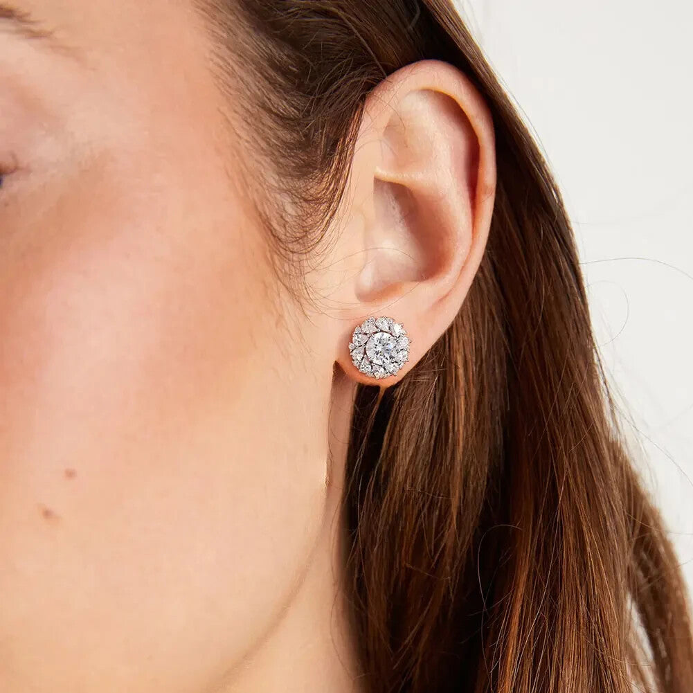 925 Sterling Silver Cubic Zirconia Halo Stud Earrings for Women2