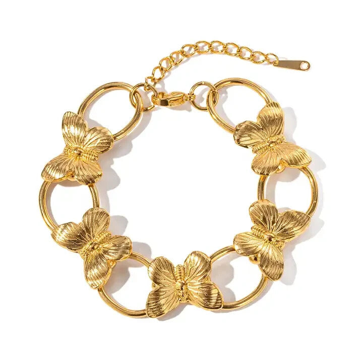 Butterfly Bracelet Chunky Adjustable Link 18K Gold Plated Stainless Steel0