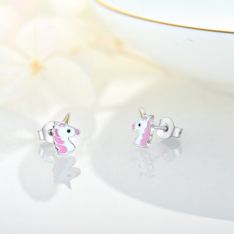 925 Sterling Silver Cute Enamel Unicorn Stud Earrings3