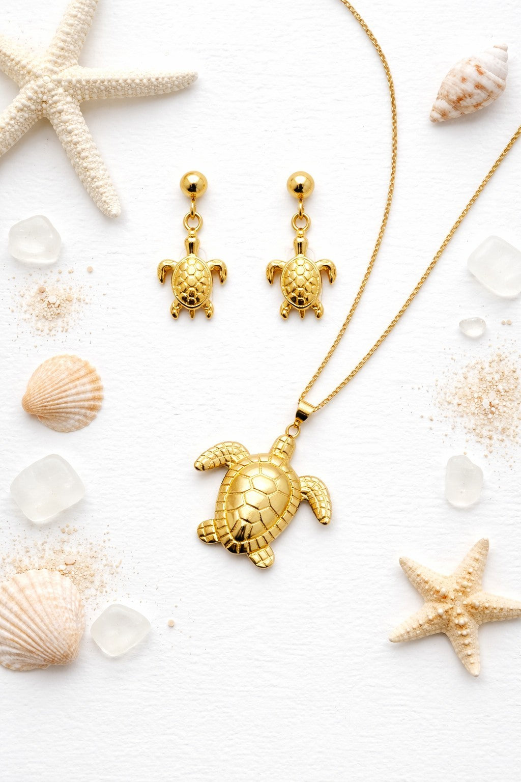 18K Gold Plated Turtle Earrings & Chunky Pendant Necklace Jewelry Set for Women5
