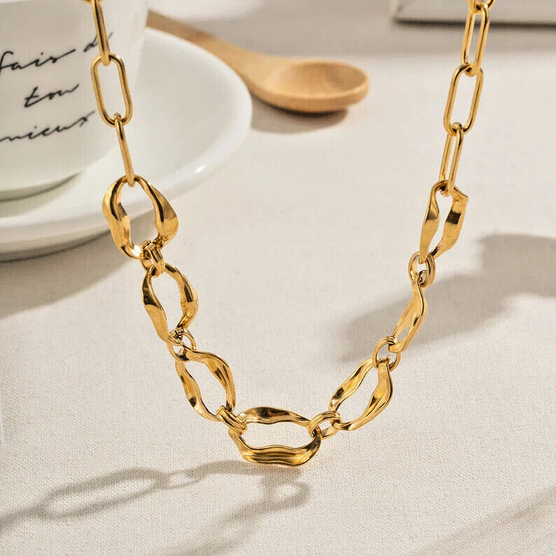 18K Gold Plated Stainless Steel Chunky Link Chain Necklace2