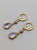 Huggie Drop Earrings 18K Gold with Light Purple Cubic Zirconia0
