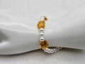 Yellow Acrylic Flower Bracelet with Faux Pearls 18K Gold Plated Gift for Women0