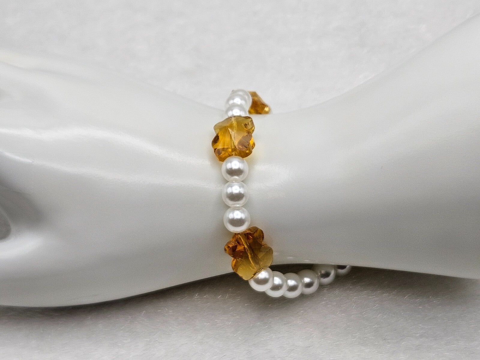 Yellow Acrylic Flower Bracelet with Faux Pearls 18K Gold Plated Gift for Women0
