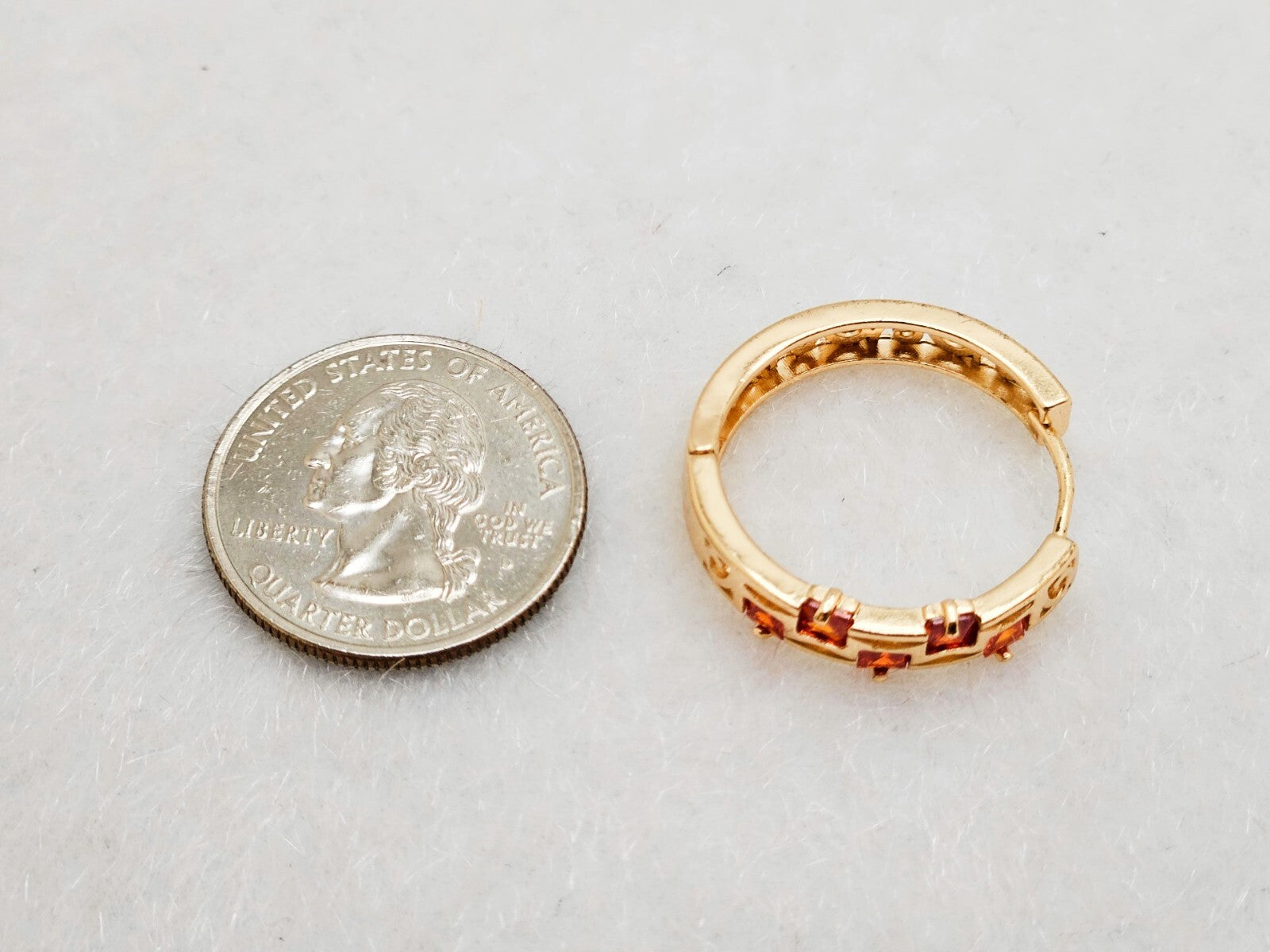 18K Gold Plated Brass Hoop Earrings with Vibrant Citrine Color Cubic Zirconia3