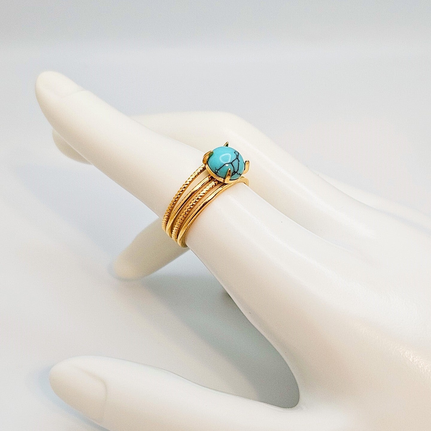 18K Gold Plated Open Turquoise Stone Ring, Stainless Steel Jewelry for Women6