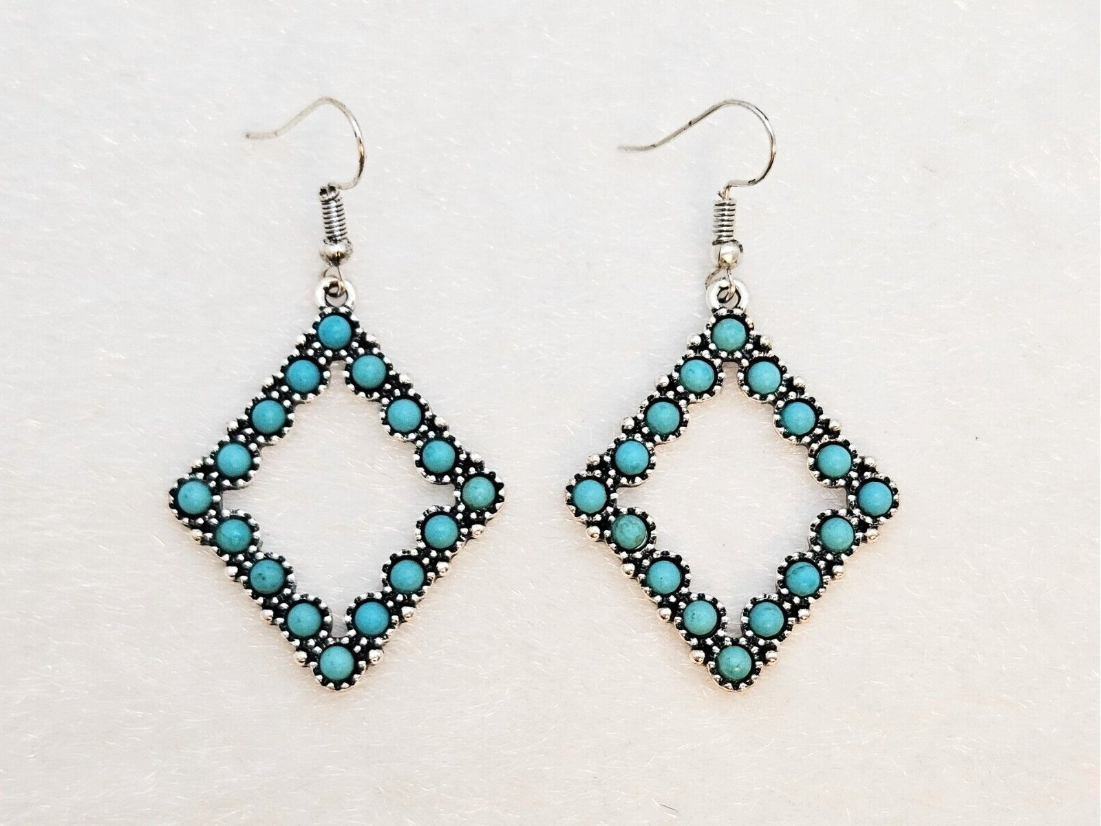 Silver Plated Drop Turquoise Earrings Statement Bohemian Jewelry for Women2