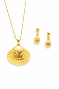 18K Gold Plated Shell Jewelry Set Necklace & Earrings Matching Coastal for Her0