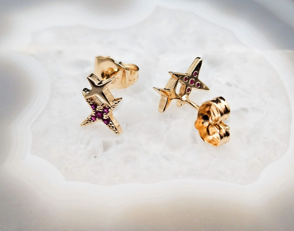 18K Gold Plated Star Stud Earrings, Double Star Earrings, Amethyst Stud Earrings2