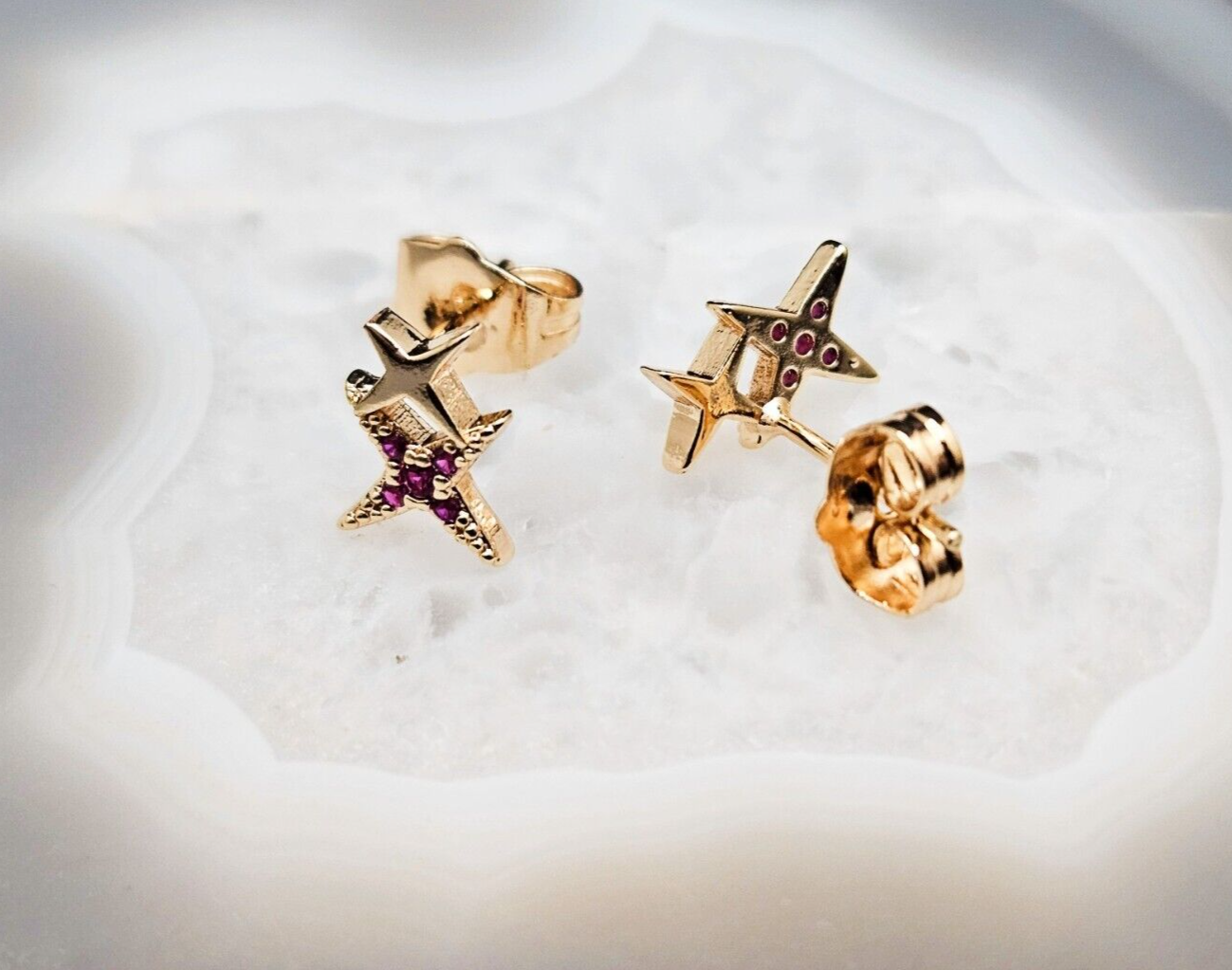 18K Gold Plated Star Stud Earrings, Double Star Earrings, Amethyst Stud Earrings2
