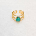 18K Gold Plated Amazonite Natural Stone Adjustable Open Ring, Stainless Steel0