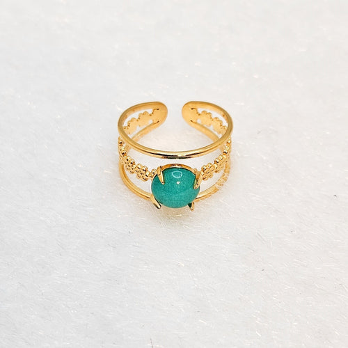 18K Gold Plated Amazonite Natural Stone Adjustable Open Ring, Stainless Steel0