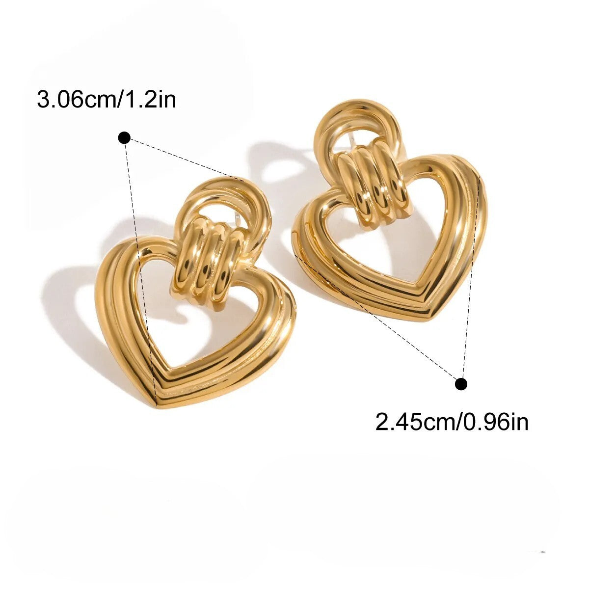 18k Gold Plated Stainless Steel Ribbed Heart-shaped Stud Earrings for Women3