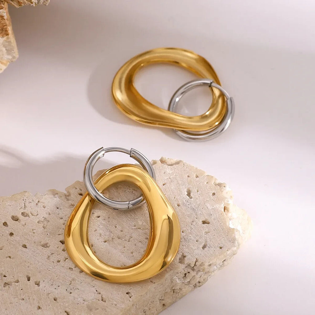 18k Gold Plated Stainless Steel Two-Tone Polished Detachable Drop Hoop Earring4