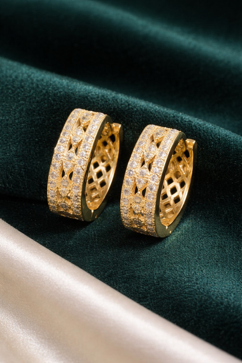 18K Gold Hoop U Shaped Earrings Cubic Zirconia1