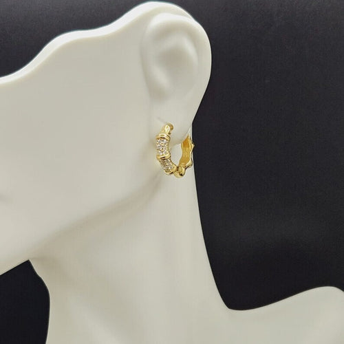 14K Gold Vermeil Design Hoop Earrings with Cubic Zirconia Accents for Women0
